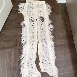 White Fringe Pants (new) (bachelorette or festival pants)